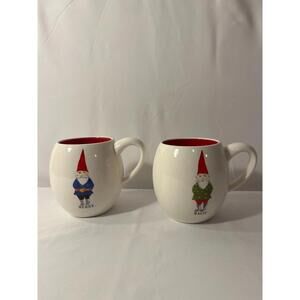 2 Vintage White Christmas Elf Mugs - Red Inside, Perfect Gift!